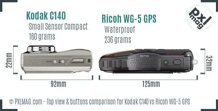 Kodak C140 vs Ricoh WG-5 GPS top view buttons comparison