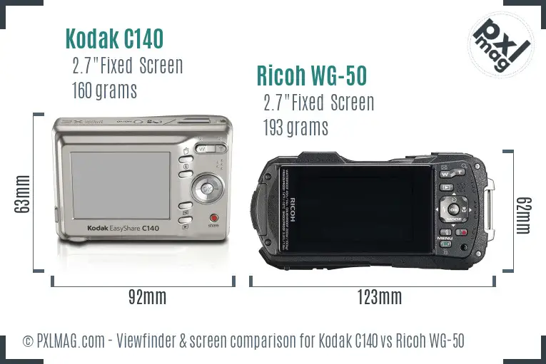 Kodak C140 vs Ricoh WG-50 Screen and Viewfinder comparison