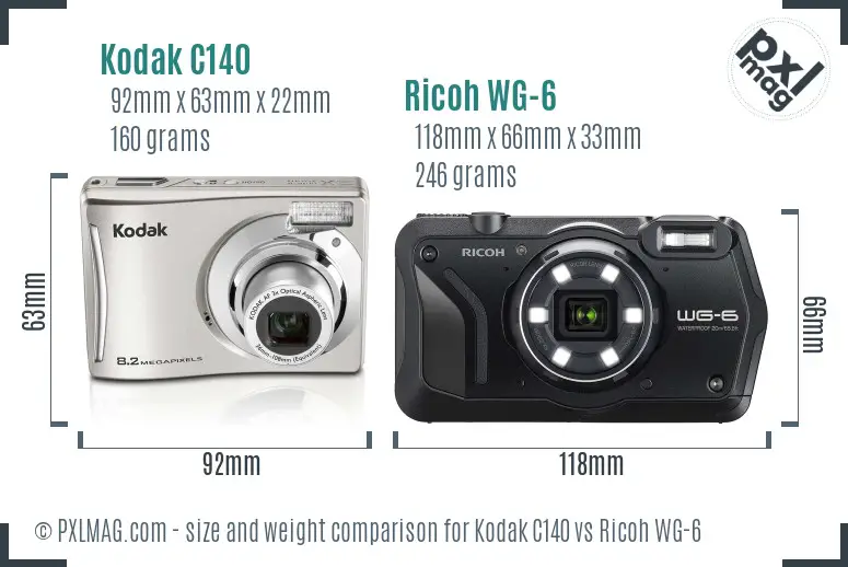 Kodak C140 vs Ricoh WG-6 size comparison