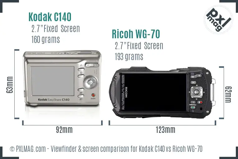 Kodak C140 vs Ricoh WG-70 Screen and Viewfinder comparison