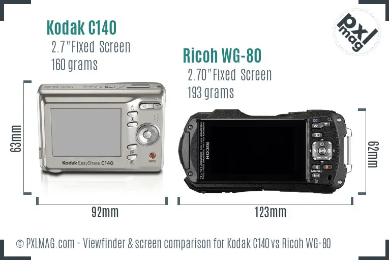 Kodak C140 vs Ricoh WG-80 Screen and Viewfinder comparison