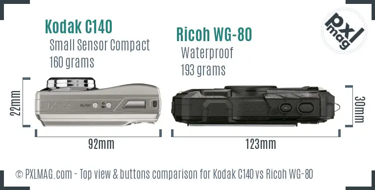 Kodak C140 vs Ricoh WG-80 top view buttons comparison