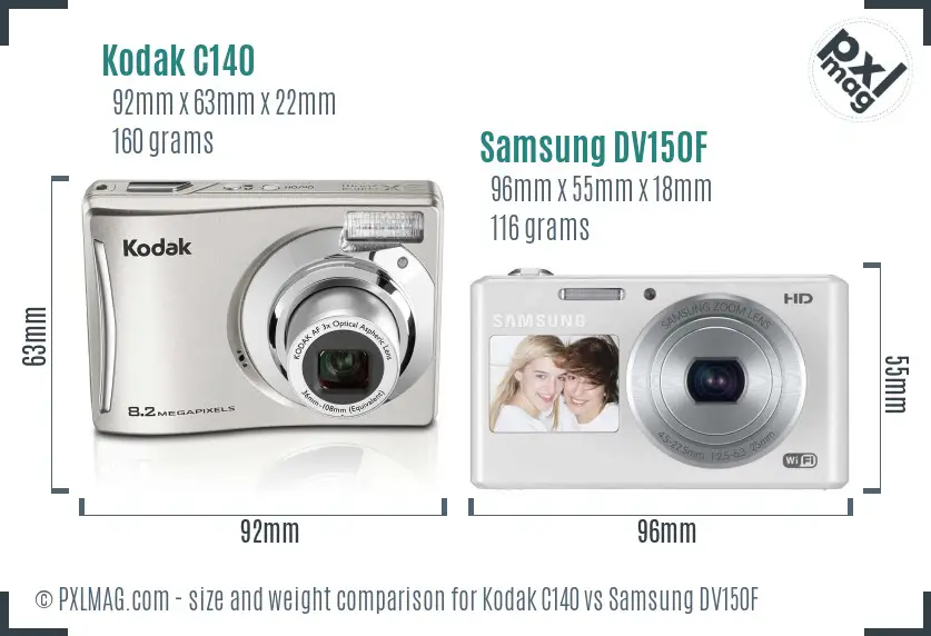 Kodak C140 vs Samsung DV150F size comparison