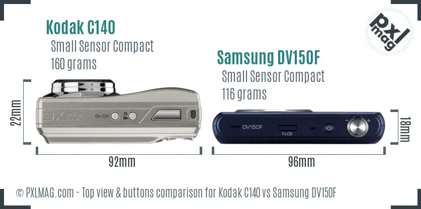 Kodak C140 vs Samsung DV150F top view buttons comparison