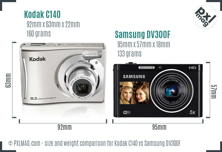 Kodak C140 vs Samsung DV300F size comparison