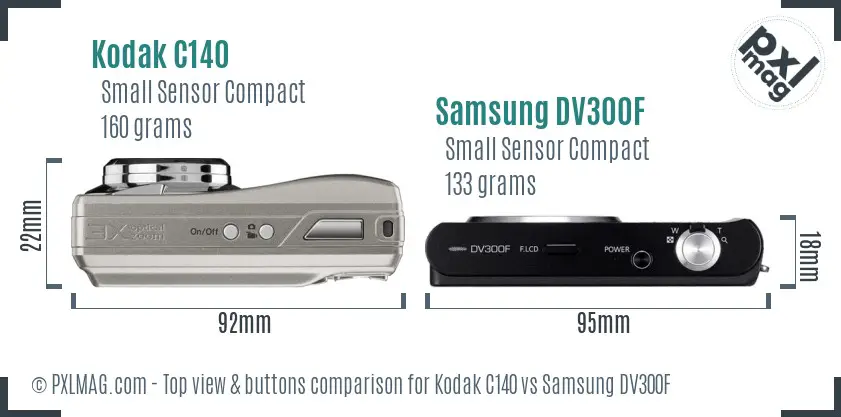 Kodak C140 vs Samsung DV300F top view buttons comparison