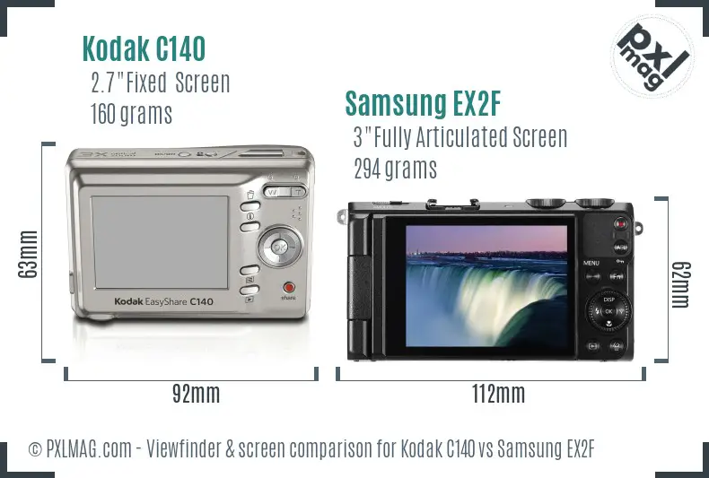 Kodak C140 vs Samsung EX2F Screen and Viewfinder comparison