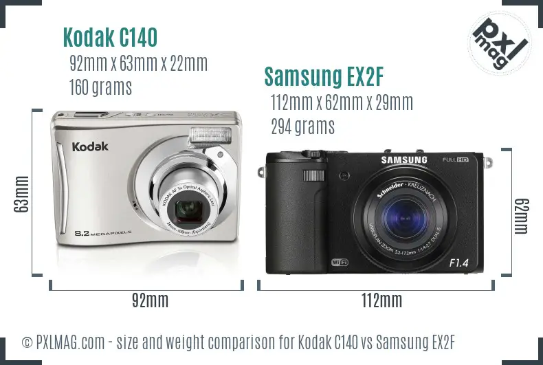 Kodak C140 vs Samsung EX2F size comparison