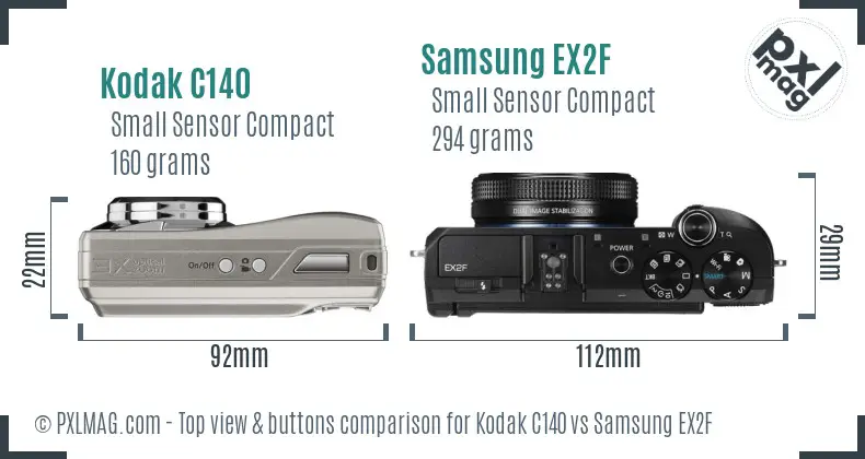 Kodak C140 vs Samsung EX2F top view buttons comparison