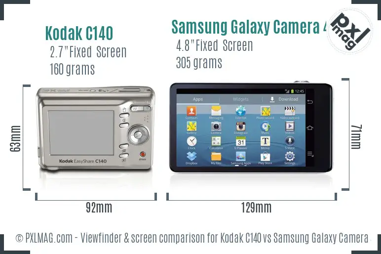 Kodak C140 vs Samsung Galaxy Camera 4G Screen and Viewfinder comparison
