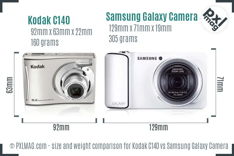 Kodak C140 vs Samsung Galaxy Camera 4G size comparison