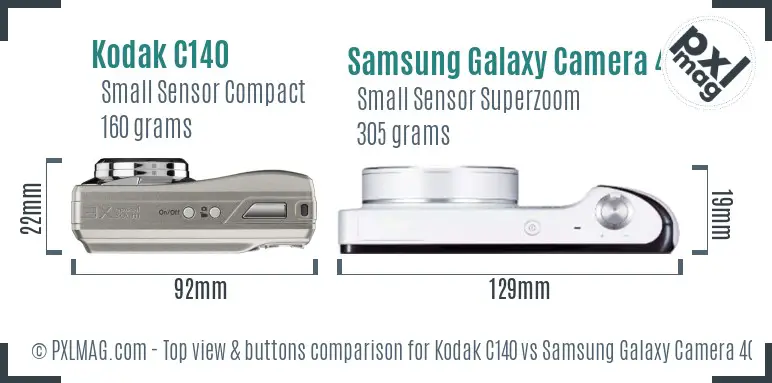 Kodak C140 vs Samsung Galaxy Camera 4G top view buttons comparison
