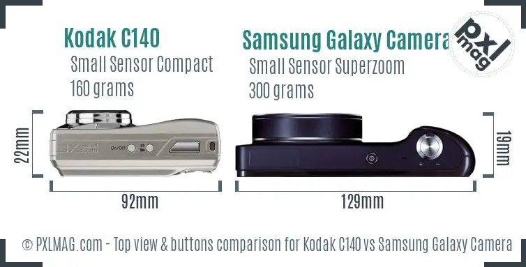 Kodak C140 vs Samsung Galaxy Camera top view buttons comparison Kodak C140 vs Samsung Galaxy Camera top view buttons comparison