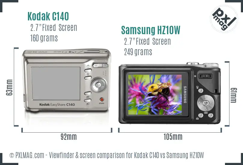 Kodak C140 vs Samsung HZ10W Screen and Viewfinder comparison