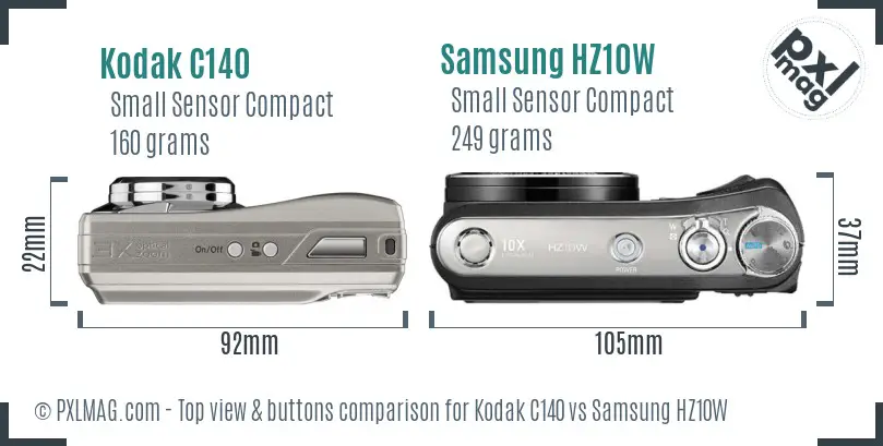 Kodak C140 vs Samsung HZ10W top view buttons comparison