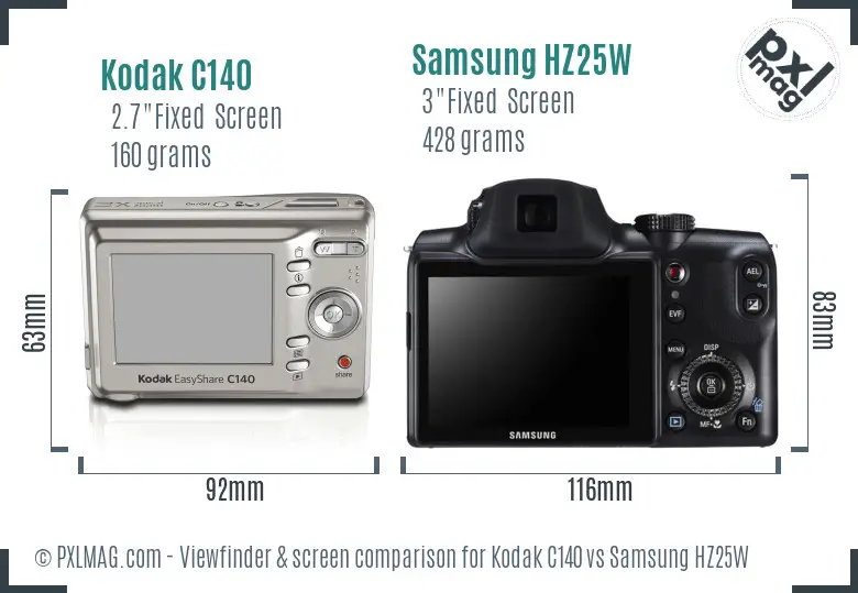 Kodak C140 vs Samsung HZ25W Screen and Viewfinder comparison