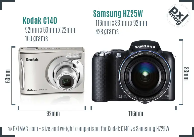 Kodak C140 vs Samsung HZ25W size comparison Kodak C140 vs Samsung HZ25W size comparison