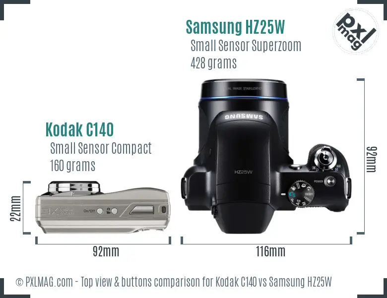 Kodak C140 vs Samsung HZ25W top view buttons comparison