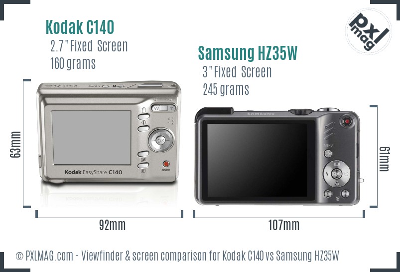 Kodak C140 vs Samsung HZ35W Screen and Viewfinder comparison