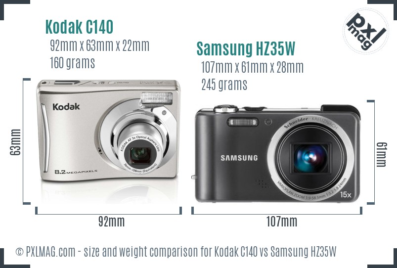 Kodak C140 vs Samsung HZ35W size comparison Kodak C140 vs Samsung HZ35W size comparison