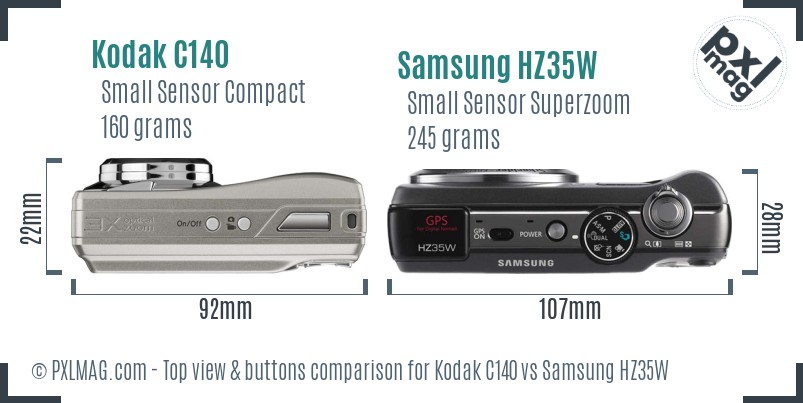 Kodak C140 vs Samsung HZ35W top view buttons comparison