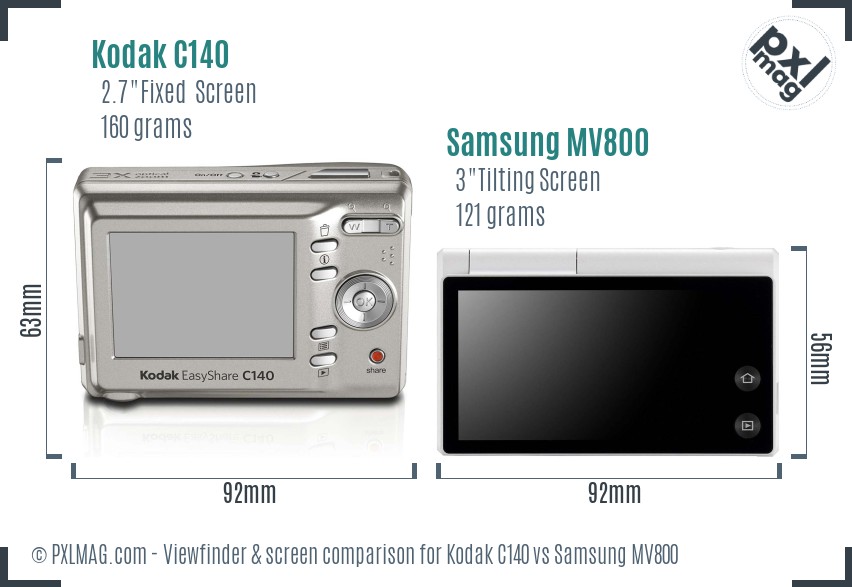 Kodak C140 vs Samsung MV800 Screen and Viewfinder comparison