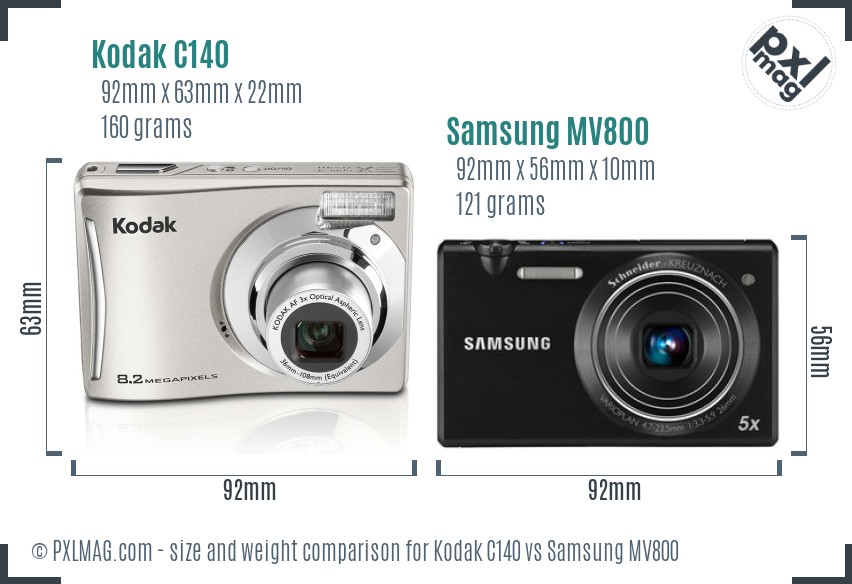 Kodak C140 vs Samsung MV800 size comparison Kodak C140 vs Samsung MV800 size comparison