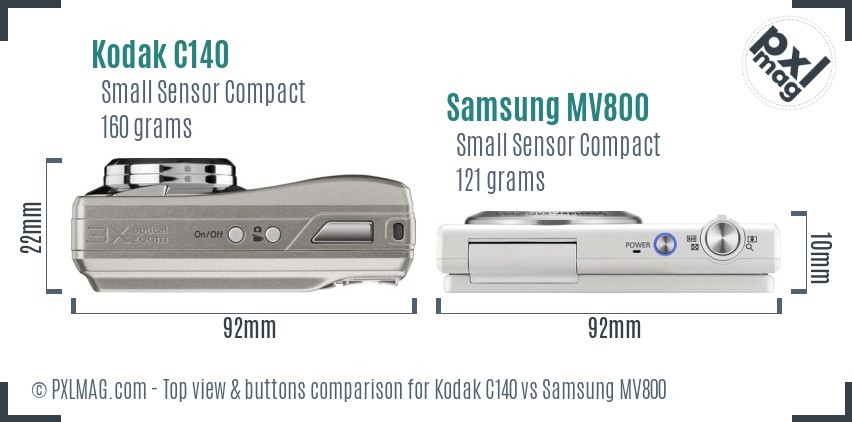 Kodak C140 vs Samsung MV800 top view buttons comparison