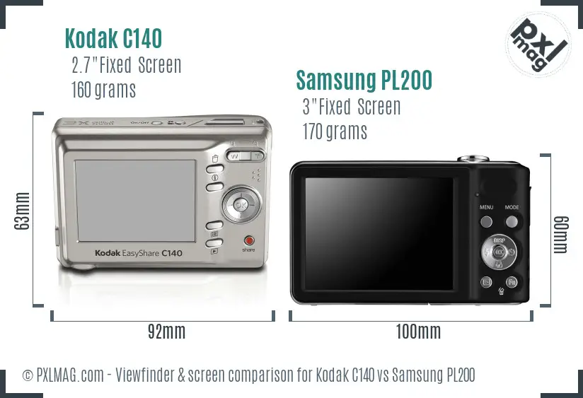 Kodak C140 vs Samsung PL200 Screen and Viewfinder comparison