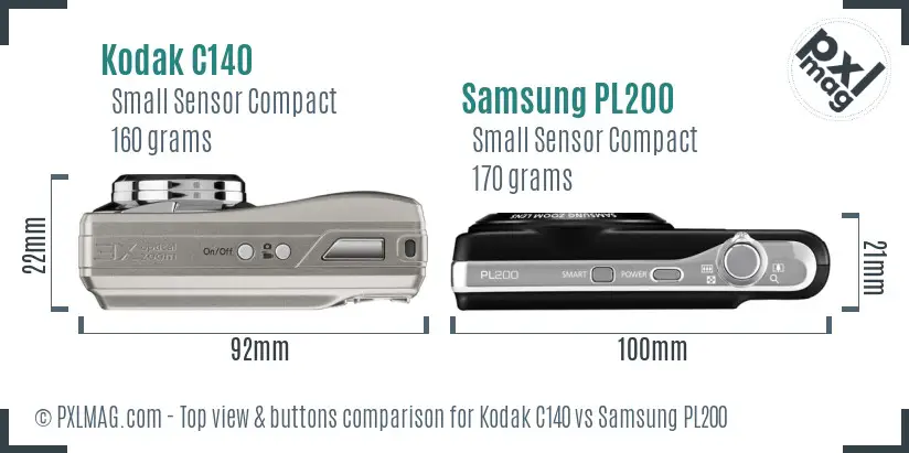 Kodak C140 vs Samsung PL200 top view buttons comparison