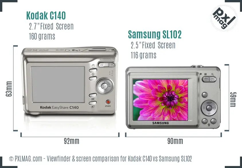 Kodak C140 vs Samsung SL102 Screen and Viewfinder comparison