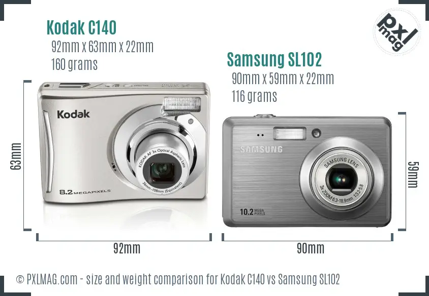 Kodak C140 vs Samsung SL102 size comparison