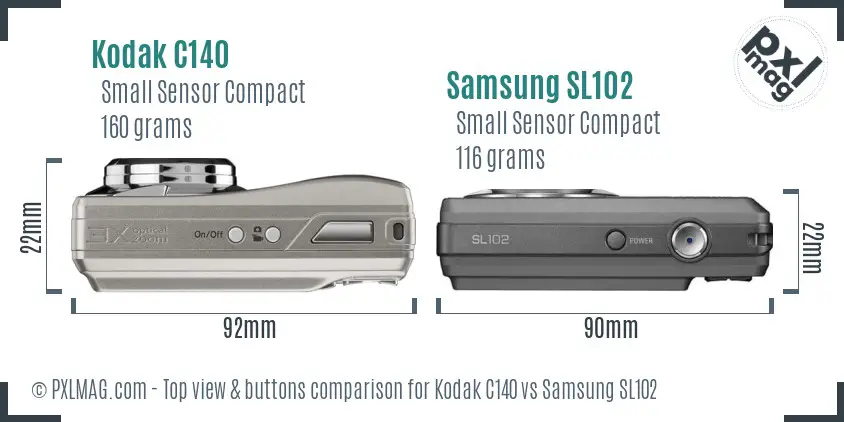 Kodak C140 vs Samsung SL102 top view buttons comparison