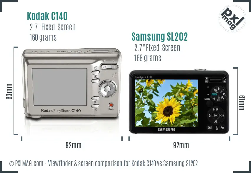 Kodak C140 vs Samsung SL202 Screen and Viewfinder comparison