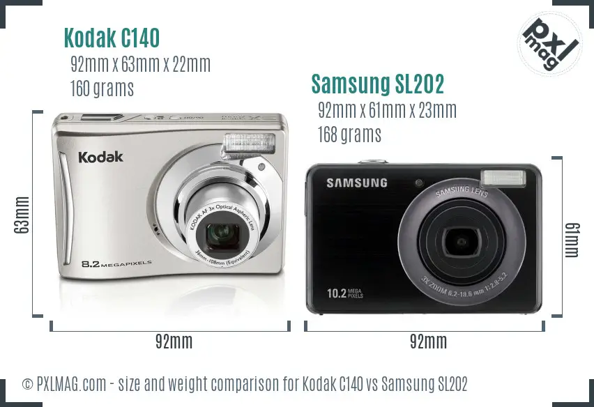 Kodak C140 vs Samsung SL202 size comparison