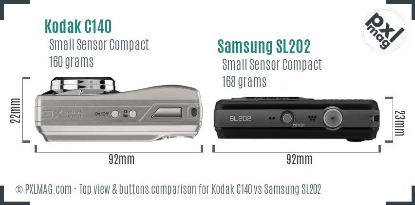 Kodak C140 vs Samsung SL202 top view buttons comparison