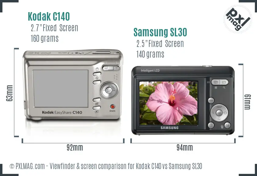 Kodak C140 vs Samsung SL30 Screen and Viewfinder comparison