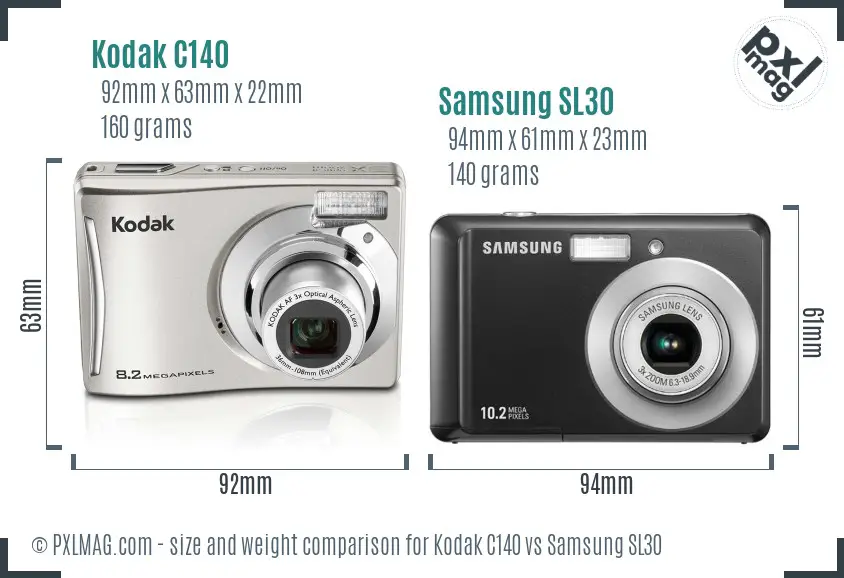 Kodak C140 vs Samsung SL30 size comparison