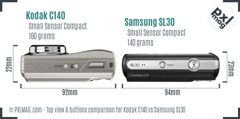 Kodak C140 vs Samsung SL30 top view buttons comparison