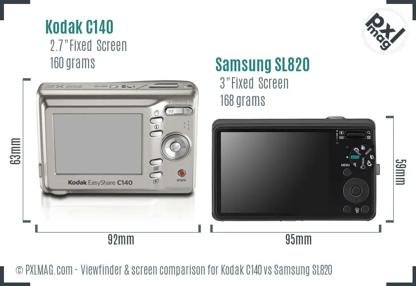 Kodak C140 vs Samsung SL820 Screen and Viewfinder comparison
