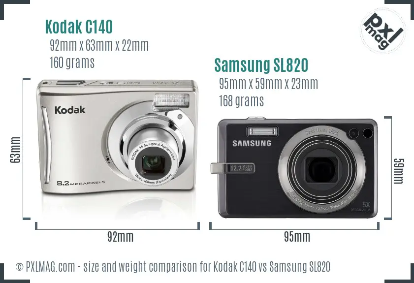 Kodak C140 vs Samsung SL820 size comparison