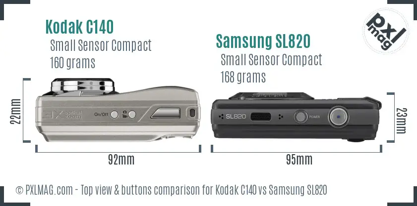 Kodak C140 vs Samsung SL820 top view buttons comparison