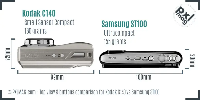 Kodak C140 vs Samsung ST100 top view buttons comparison