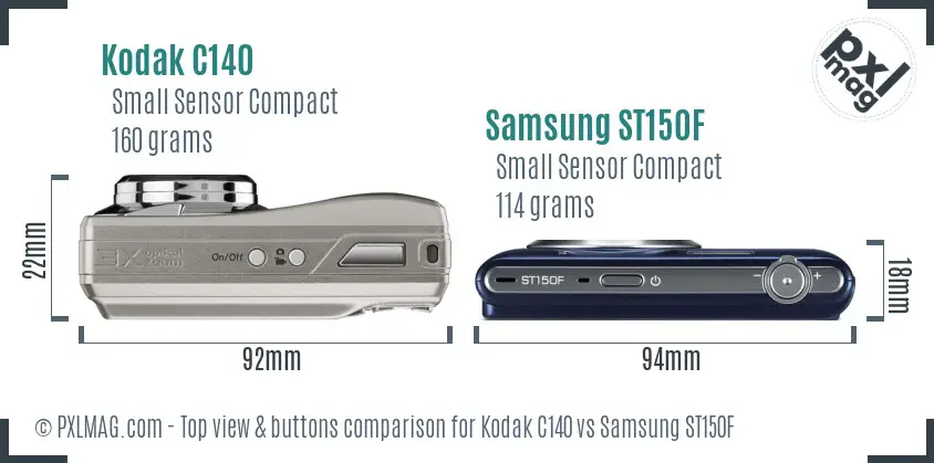 Kodak C140 vs Samsung ST150F top view buttons comparison Kodak C140 vs Samsung ST150F top view buttons comparison