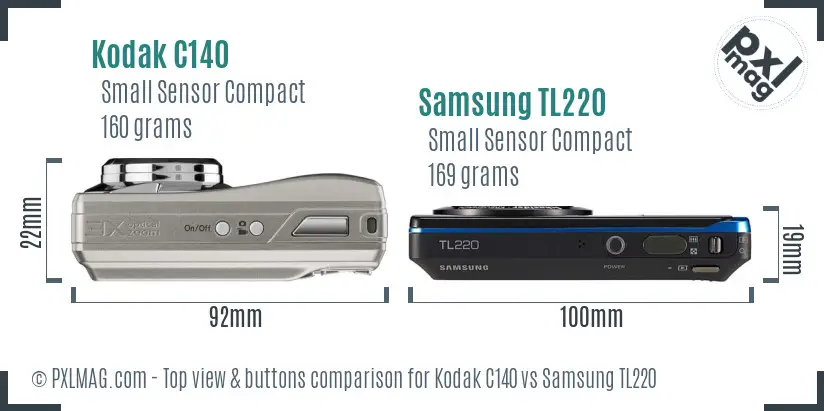 Kodak C140 vs Samsung TL220 top view buttons comparison
