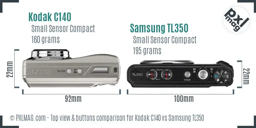 Kodak C140 vs Samsung TL350 top view buttons comparison