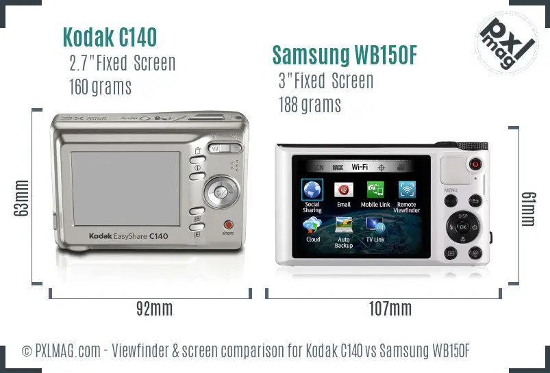 Kodak C140 vs Samsung WB150F Screen and Viewfinder comparison