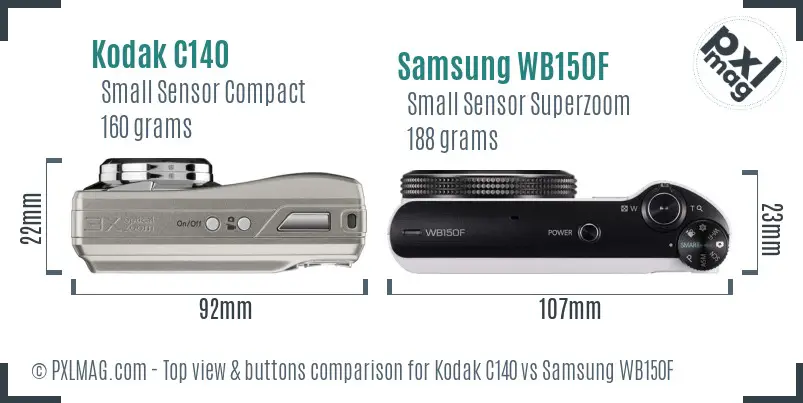 Kodak C140 vs Samsung WB150F top view buttons comparison