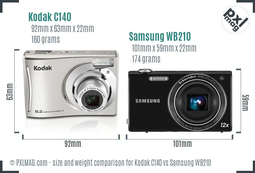 Kodak C140 vs Samsung WB210 size comparison