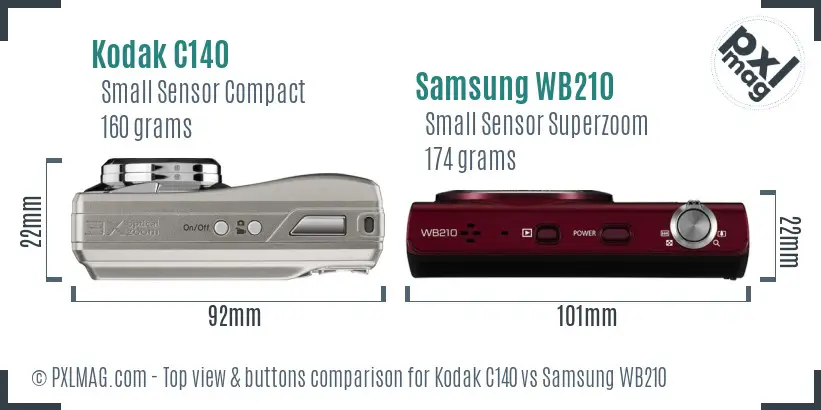 Kodak C140 vs Samsung WB210 top view buttons comparison